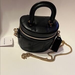 Coach Black Quilted Mini Bag with Gold Chain